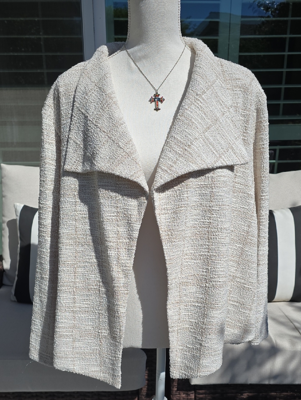 Calvin Klein Cream Bouclé Open-Front Cardigan Jacket